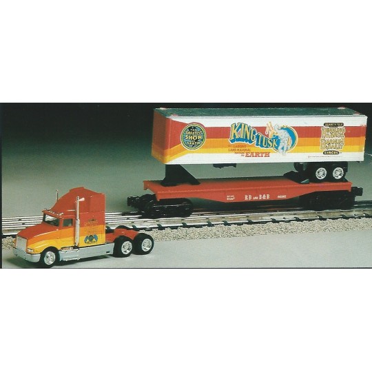 K-LINE K-665602TT KING TUSK RINGLING BROTHERS AND BARNUM AND BAILEY CIRCUS TRACTOR TRAILER TRUCK WITH FLAT CAR