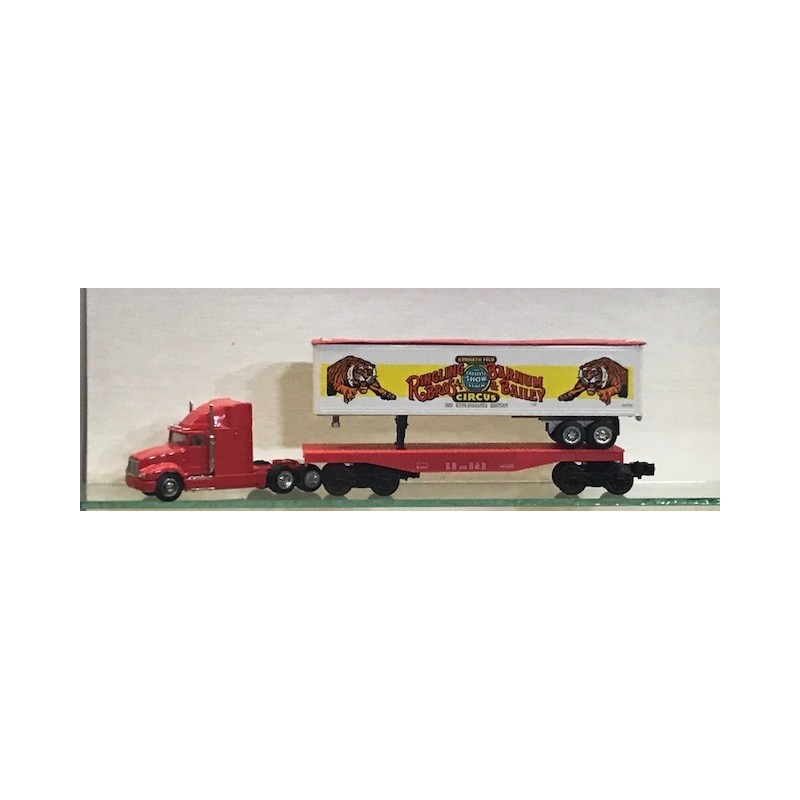 K-LINE K-665601TT RINGLING BROTHERS AND BARNUM AND BAILEY CIRCUS TRACTOR TRAILER TRUCK WITH FLAT CAR