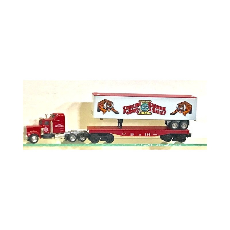 K-LINE K-665603TT RINGLING BROTHERS AND BARNUM AND BAILEY CIRCUS TRACTOR TRAILER TRUCK WITH FLAT CAR