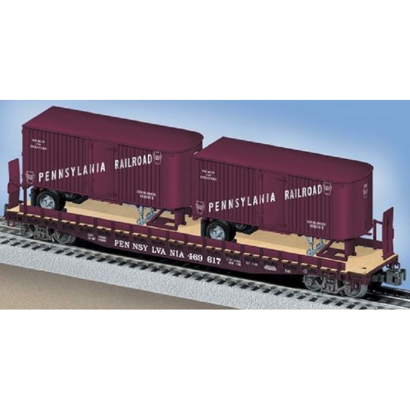 LIONEL 17582 PENNSYLVANIA RAILROAD PS-4 FLATCAR WITH TRAILERS STANDARD O