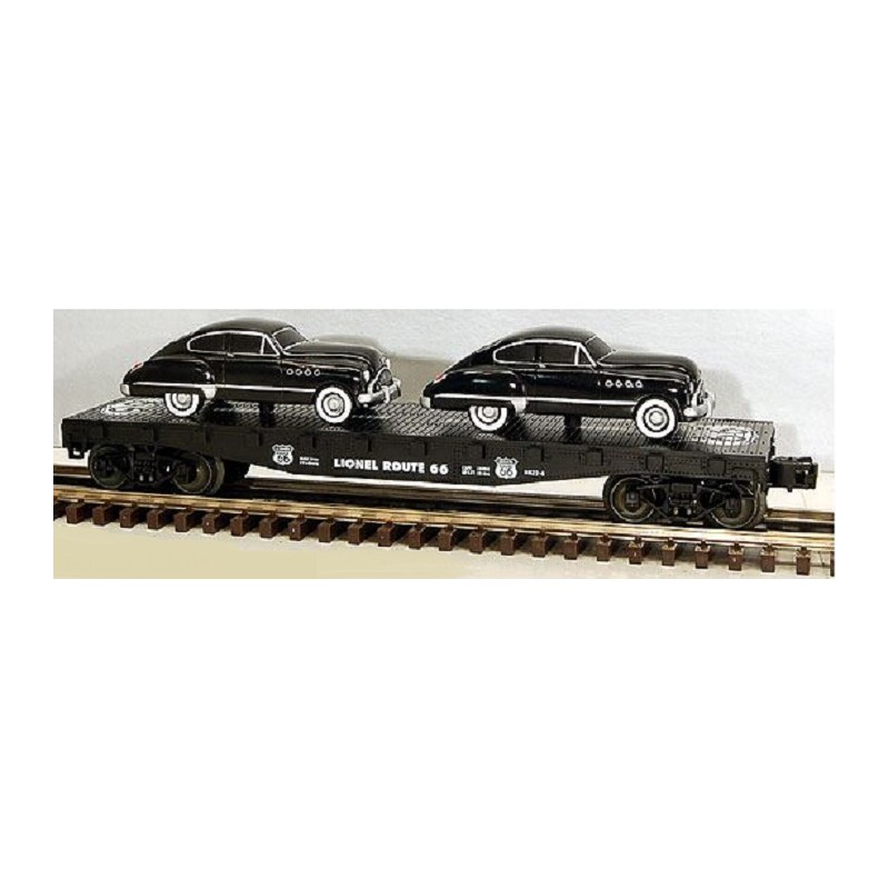 LIONEL 17537 ROUTE 66 FLATCAR WITH 2 TOURING COUPES