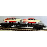 LIONEL 17536 ROUTE 66 FLATCAR WITH 2 LUXURY COUPES