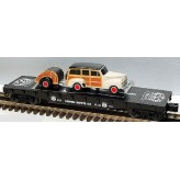 LIONEL 17549 ROUTE 66 FLATCAR WITH TOURING STATION WAGON AND TRAILER