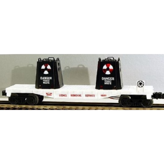 LIONEL 16689 TOXIC WASTE FLATCAR WITH ILLUMINATED CONTAINERS
