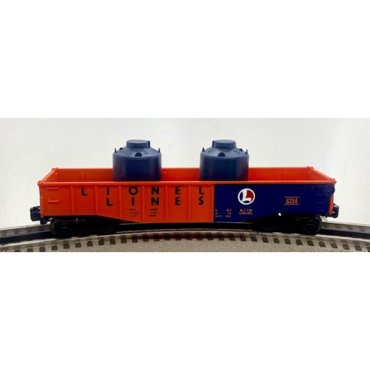 LIONEL 6-6214 LIONEL LINES GONDOLA WITH TWO CANISTERS