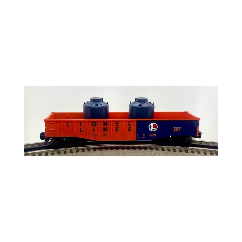 LIONEL 6-6214 LIONEL LINES GONDOLA WITH TWO CANISTERS