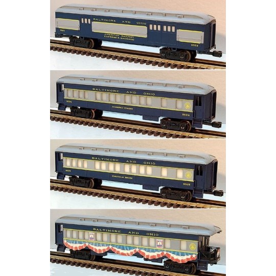LIONEL 6-9523, 6-9524, 6-9525 AND 6-9529 BALTIMORE AND OHIO 4 CAR PASSENGER CARS SET