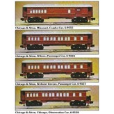 LIONEL 6-9554 THRU 6-9558 WITH 6-9599 CHICAGO AND ALTON LIMITED PASSENGER CAR SET