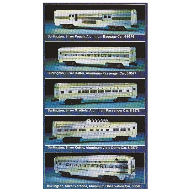 LIONEL 6-9576 THRU 9580 WITH 9588 BURLINGTON THE TEXAS ZEPHYR PASSENGER CAR SET