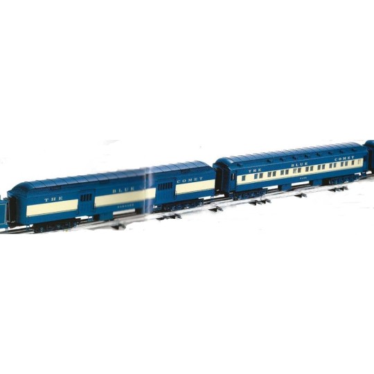 LIONEL 21787 NEW JERSEY CENTRAL BLUE COMET STEAM LOCOMOTIVE WITH TENDER AND 4 PASSENGER CARS