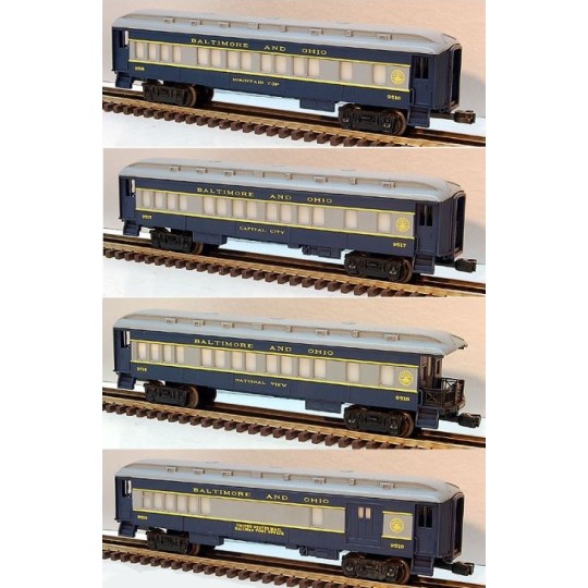 LIONEL 9516, 9517, 9518, 9519 BALTIMORE AND OHIO PASSENGER CAR SET