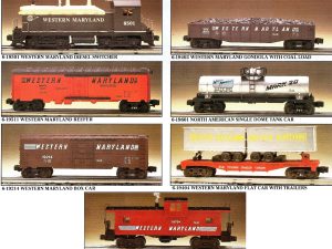 LIONEL 18501 WESTERN MARYLAND FALLEN FLAGS SERIES 4 WITH 19214, 19403, 19404, 19511, 19601, 19704