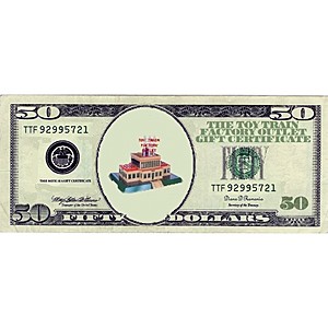 TOY TRAIN FACTORY OUTLET $50.00 Gift Certificate