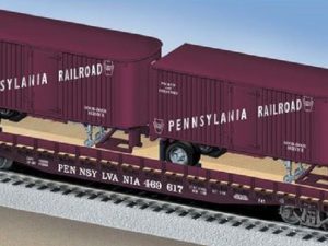 LIONEL 17582 PENNSYLVANIA RAILROAD PS-4 FLATCAR WITH TRAILERS STANDARD O
