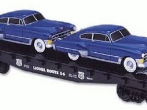 LIONEL 17560 ROUTE 66 FLATCAR WITH 2 SEDANS STANDARD O