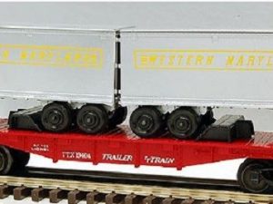 LIONEL 19404 TRAILER TRAIN FLATCAR WITH TRAILERS