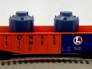 LIONEL 6-6214 LIONEL LINES GONDOLA WITH TWO CANISTERS