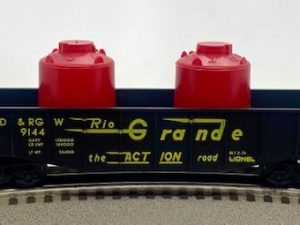 LIONEL 6-9144 DENVER AND RIO GRANDE WESTERN GONDOLA WITH CANISTERS