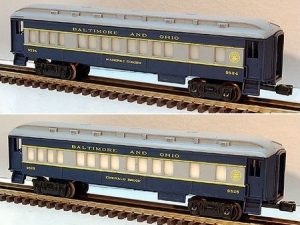 LIONEL 6-9523, 6-9524, 6-9525 AND 6-9529 BALTIMORE AND OHIO 4 CAR PASSENGER CARS SET