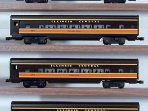 LIONEL 7220 THRU 7225 ILLINOIS CENTRAL ALUMINUM PASSENGER CAR SET